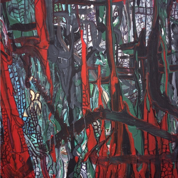 Dark Places, red, black, medium size, acrylic original, wall art design painting - Picture 10 of 12